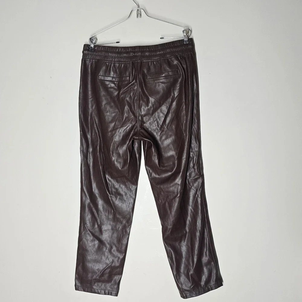 Kut from the Kloth Alanna Faux Leather Pants Brown Pleather Elastic Waist Size L